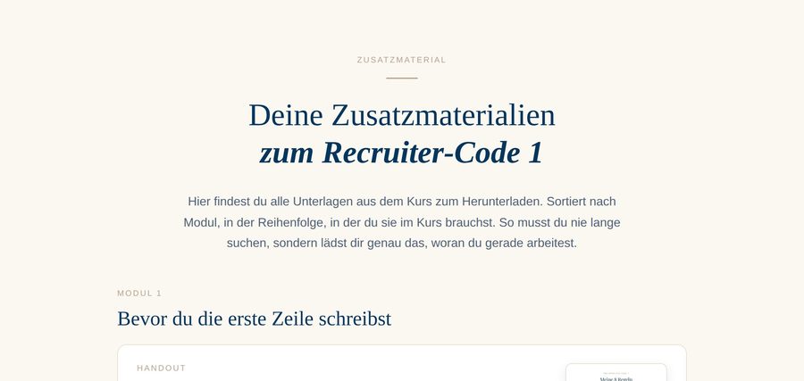 Der Download-Bereich mit allen Zusatzmaterialien zum Recruiter-Code